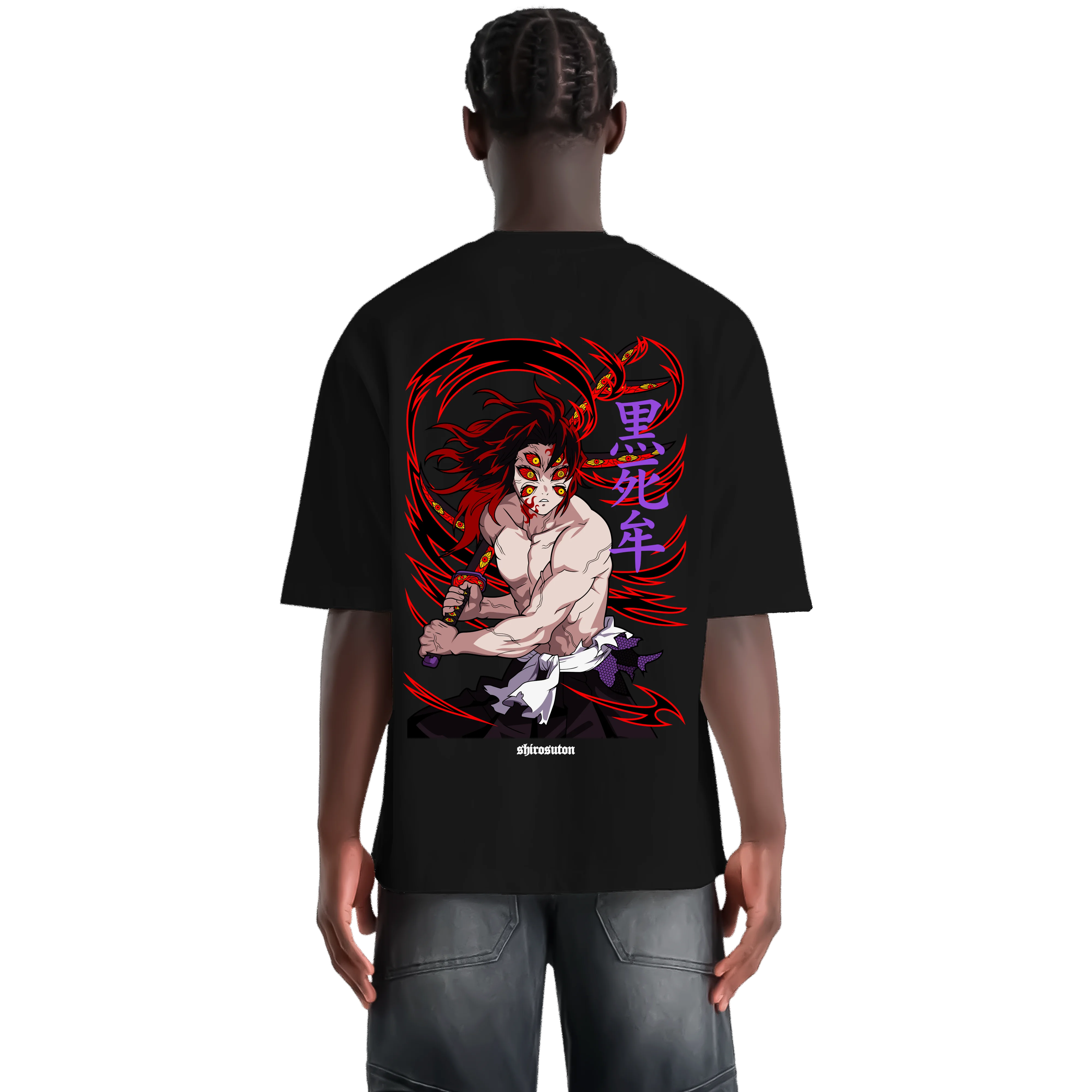 Demon Slayer Kokushibo Tshirt im Oversized-Stil – Hochwertiges Anime Merchandise für Streetwear Fans und Jujutsu Kaisen Liebhaber.