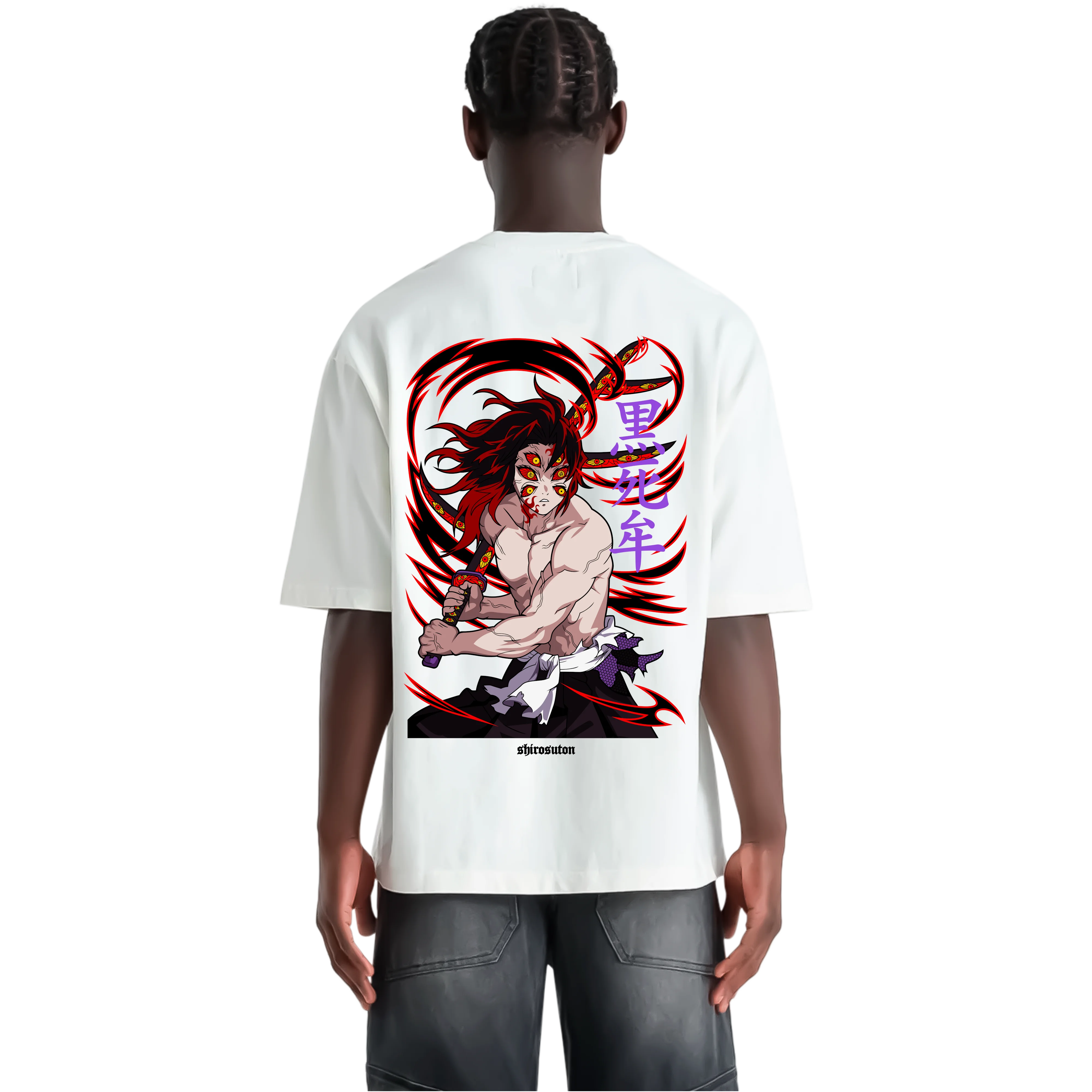 Demon Slayer Kokushibo Tshirt im Oversized-Stil – Hochwertiges Anime Merchandise für Streetwear Fans und Jujutsu Kaisen Liebhaber.