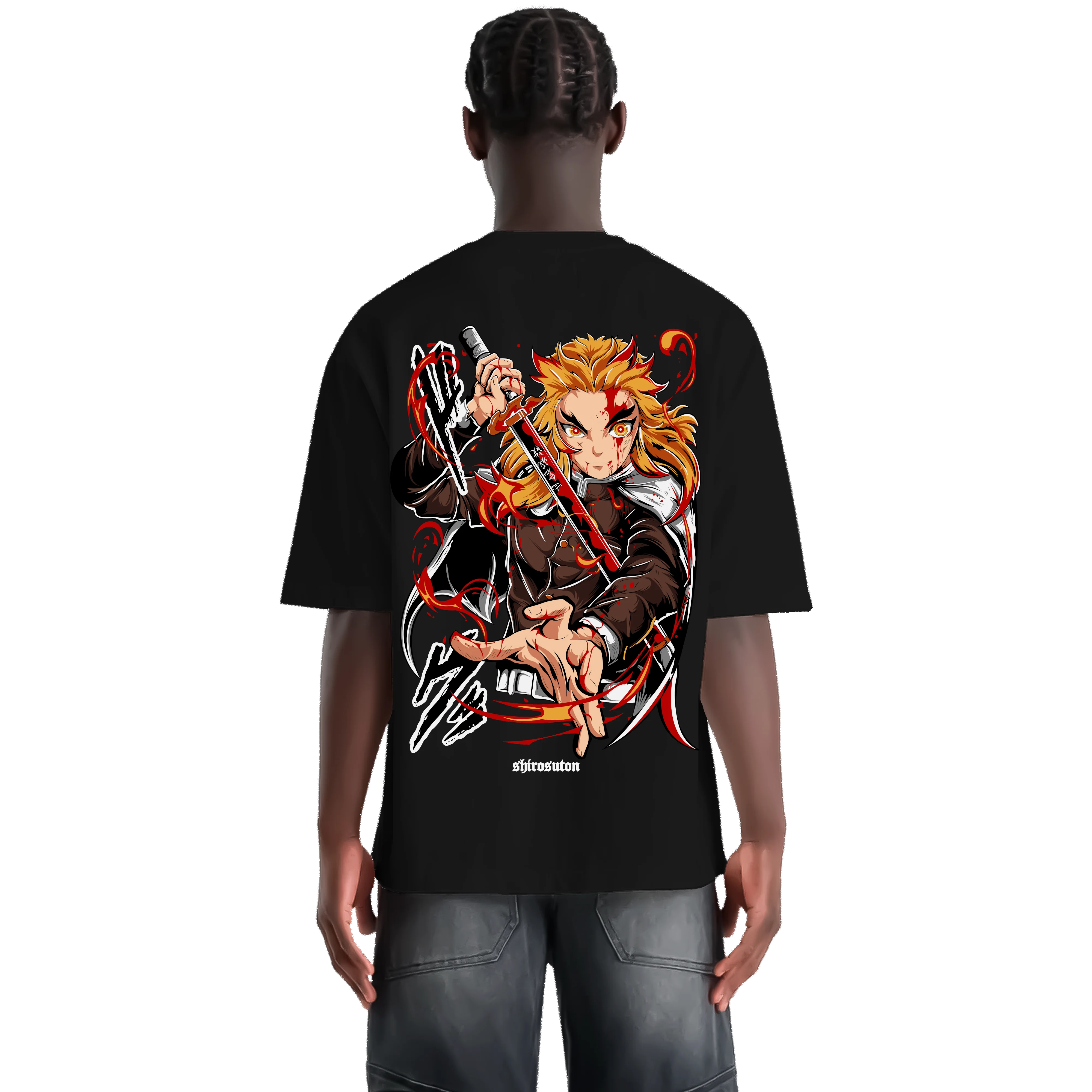 Demon Slayer Rengoku Tshirt im Oversized-Stil – Hochwertiges Anime Merchandise für Streetwear Fans und Demon Slayer Liebhaber.