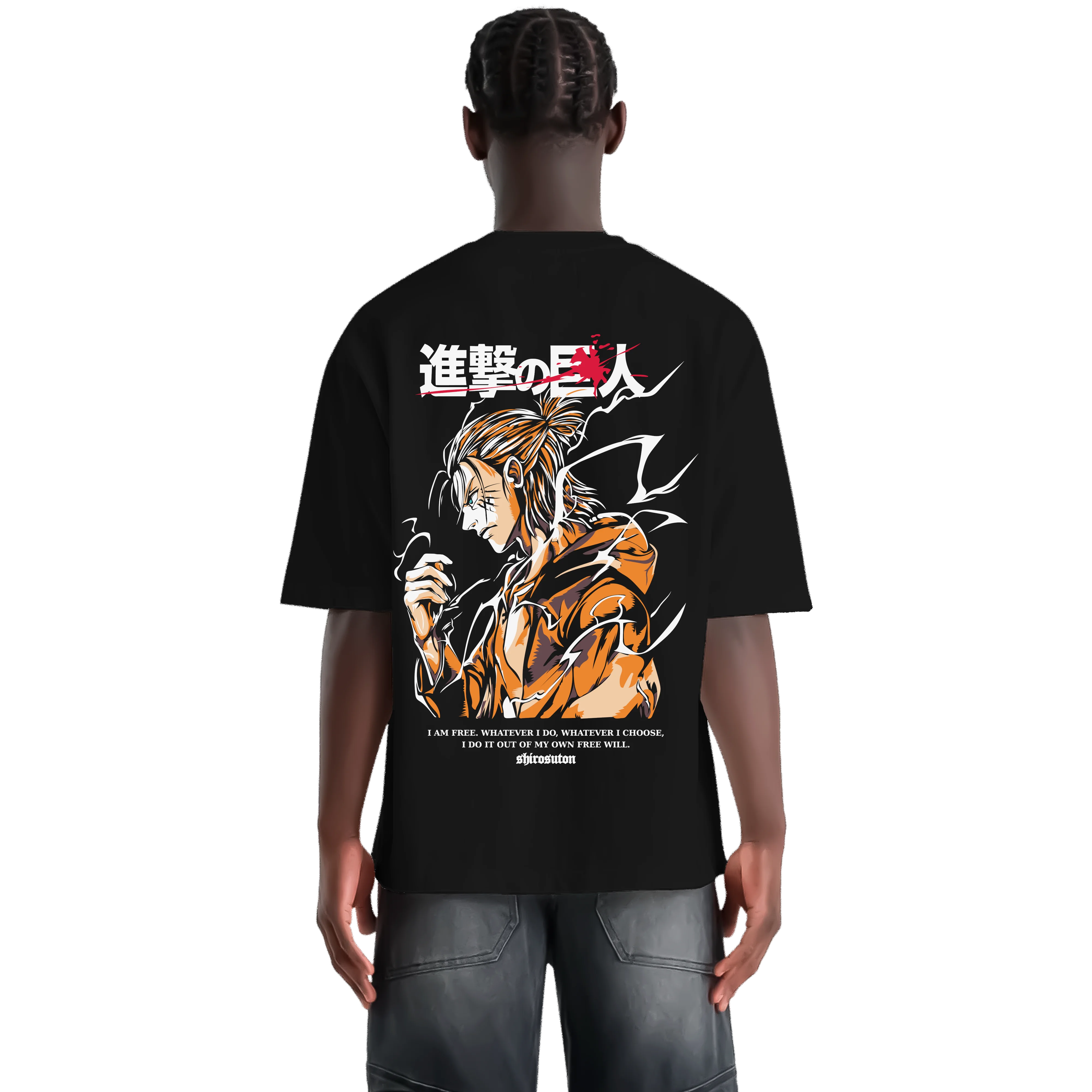 Attack On Titan Eren Jäger T-Shirt im Oversized-Stil – Hochwertiges Anime Merchandise für Streetwear Fans und AOT Liebhaber.