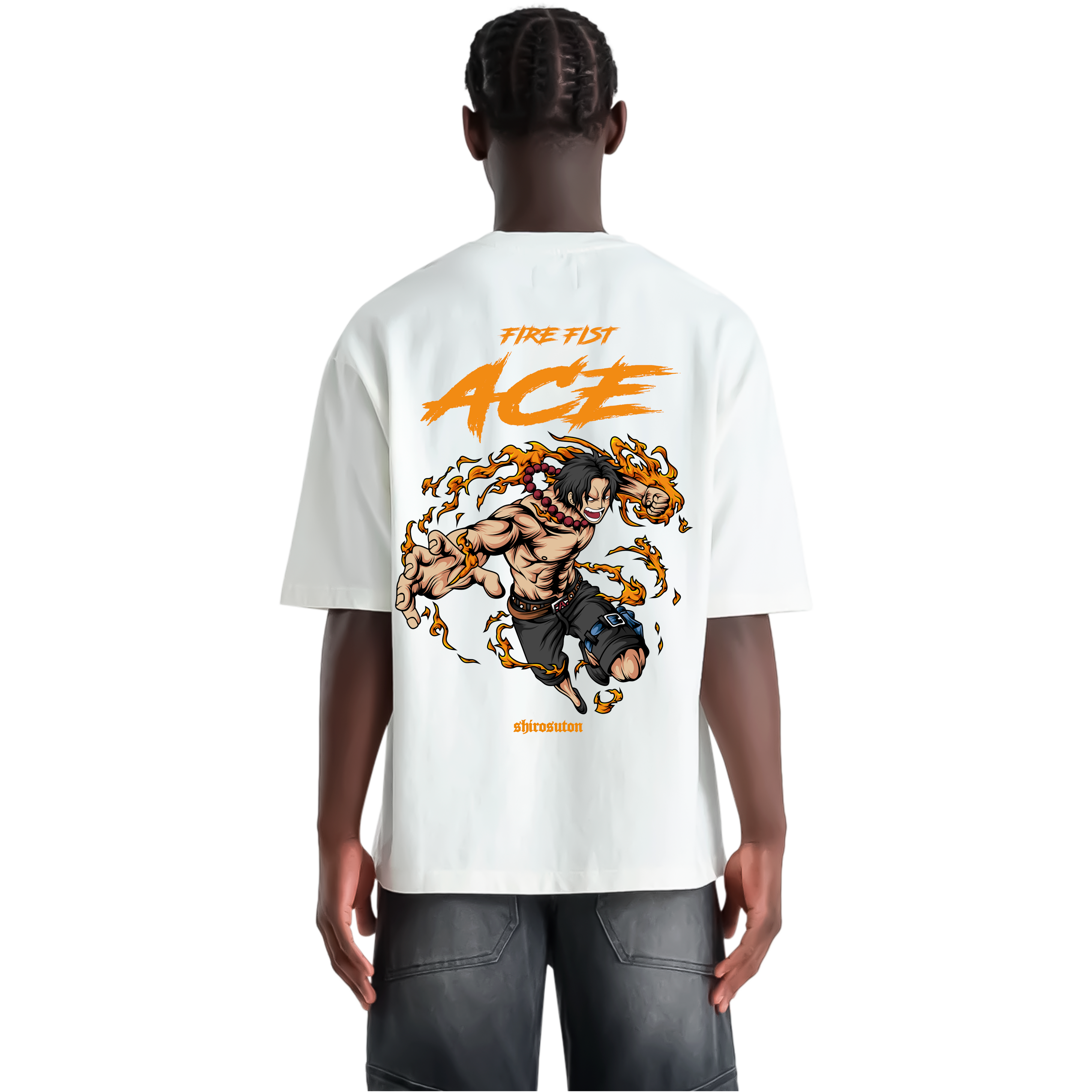 One Piece Ace Fire Fist T-Shirt im Oversized-Stil – Hochwertiges Anime Merchandise für Streetwear Fans und One Piece Liebhaber.