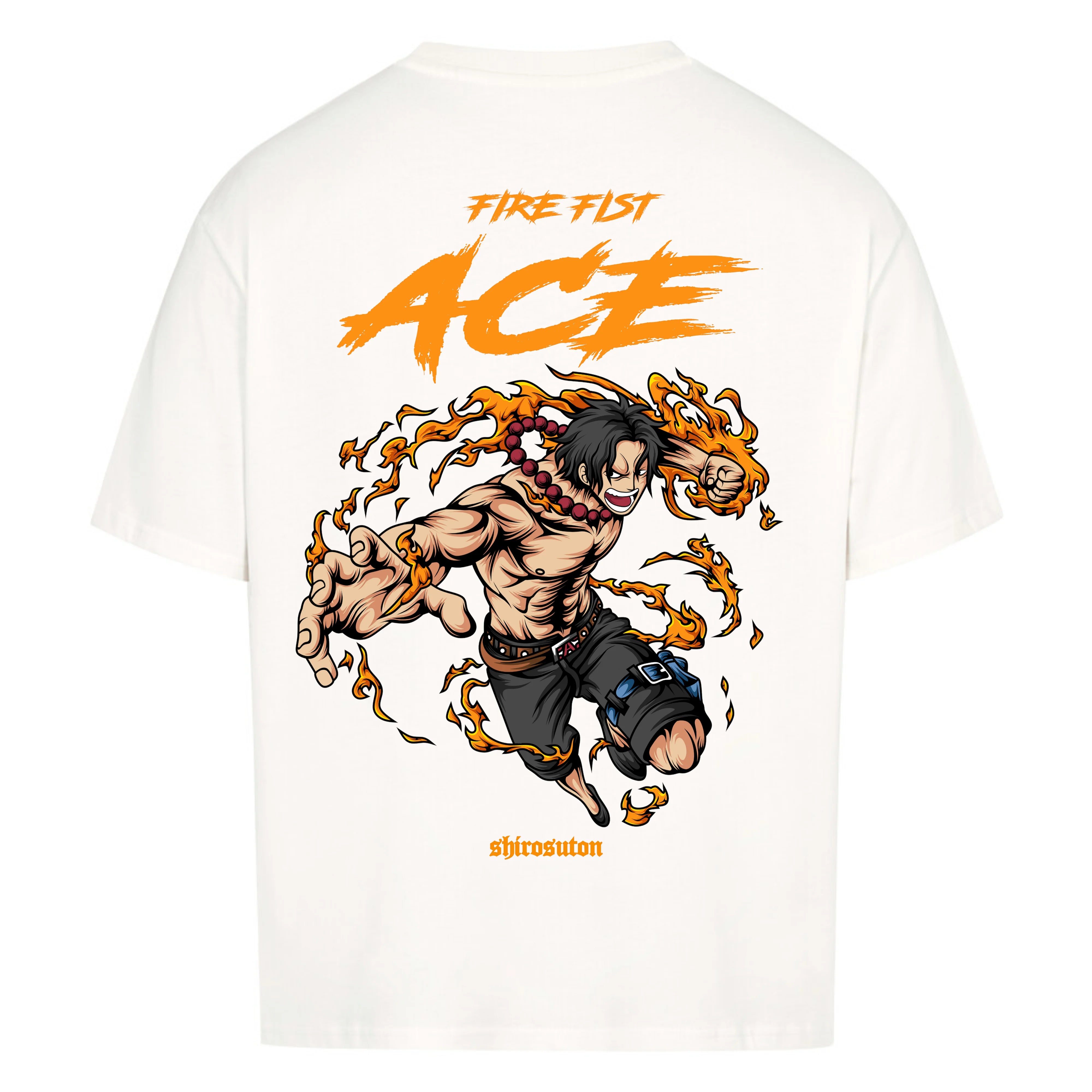 One Piece Ace Fire Fist T-Shirt im Oversized-Stil – Hochwertiges Anime Merchandise für Streetwear Fans und One Piece Liebhaber.