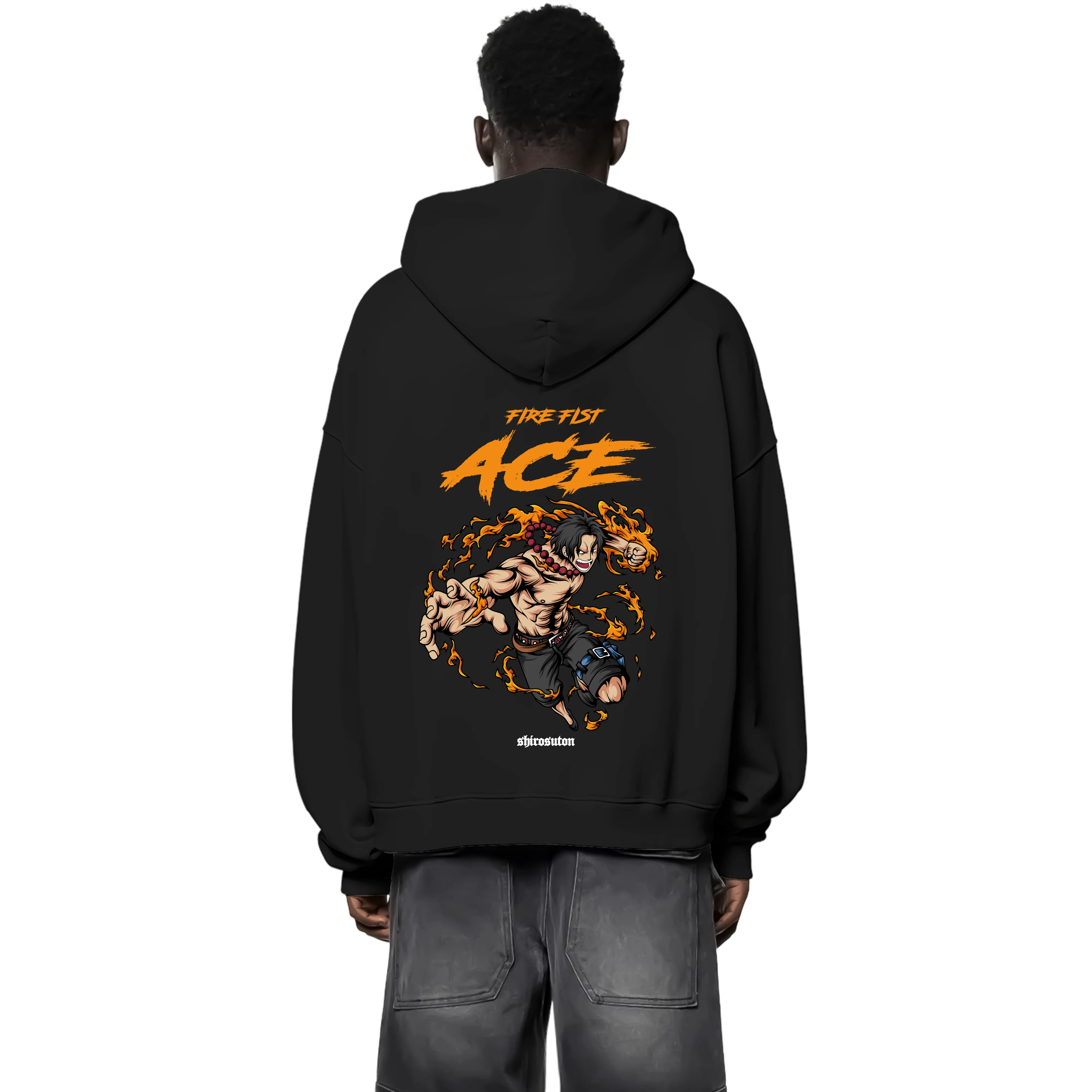 One Piece Ace Fire Fist Zip Hoodie im Oversized-Stil – Hochwertiges Anime Merchandise für Streetwear Fans und One Piece Liebhaber